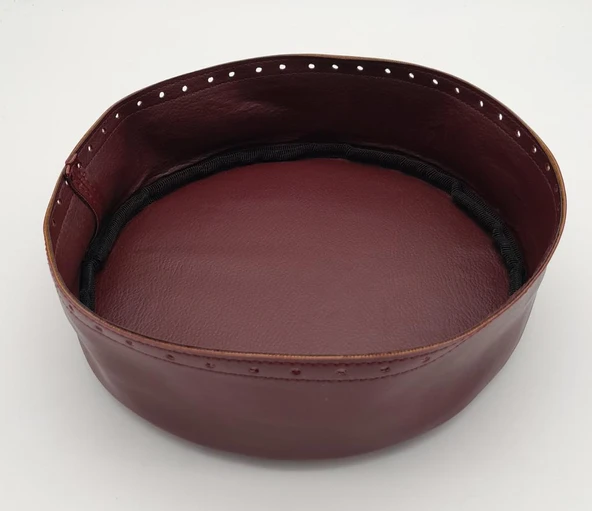 Çanta Aksesuar Bordo Suni Deri 22 cm Yuvarlak Yüksek Çanta Tabanı Gümüş Metalli ürün görseli 1