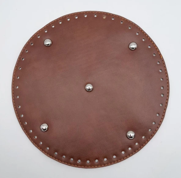 Çanta Aksesuar Taba Suni Deri 22 cm Yuvarlak Çanta Tabanı Gümüş Metalli ürün görseli 1