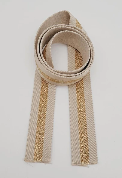 Çanta Aksesuar 4 Cm Bej Renk Simli Polyester Kolon 1 Metre ürün görseli 1