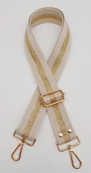 Çanta Aksesuar Polyester Kolon 120X4 Cm Bej Renk Simli Light Gold Metalli ürün görseli 1