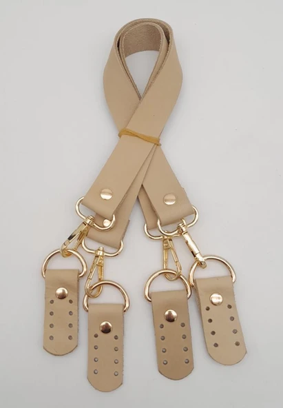 Çanta Aksesuar Gerçek Deri 55 Cm Misu Model Çift Sap Ham Renk Light Gold Metal ürün görseli 1