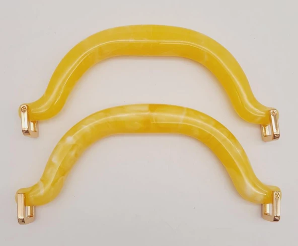Çanta Aksesuar Akrilik Sarı Renk Mermer Desen Light Gold Halkalı Çanta Tutma Sapı ürün görseli 1