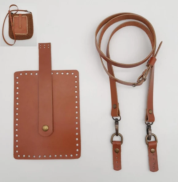 Çanta Aksesuar Taba Gerçek Deri 130x1.5 cm Ayarlı Saplı Mini Bag Çanta Seti Antik Metalli ürün görseli 1