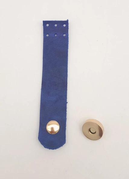 Çanta Aksesuar 11x2.3 cm Crazy Oil Saks Mavi Gerçek Deri Düz Çanta Kapağı Light Gold Metalli ürün görseli 1