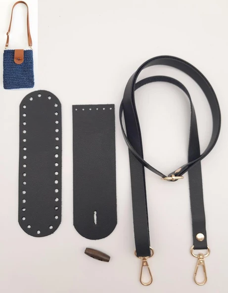 Çanta Aksesuar Suni Deri Ahşap Düğmeli Mini Bag Cep Telefonu Seti Siyah Renk Light Gold Metalli ürün görseli 1