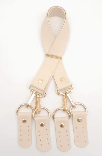 Çanta Aksesuar Suni Deri 55 Cm Misu Model Çift Sap Krem Renk Light Gold Metal ürün görseli 1