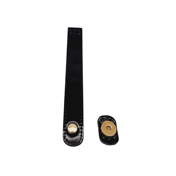 Çanta Aksesuar Rugan Deri 18x2.3 cm Çanta Kapağı Siyah Renk Light Gold Metalli ürün görseli 1