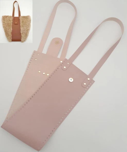 Çanta Aksesuar Suni Deri Kova Model Pudra Renk Çanta Deri Seti Light Gold Metal ürün görseli 1