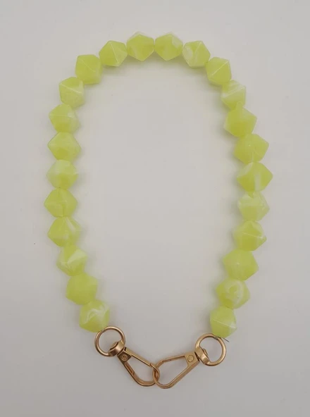 Çanta Aksesuar 40 cm Mini Sekizgen Akrilik Neon Sarı Renk Çanta Sapı Light Gold Metalli ürün görseli 1