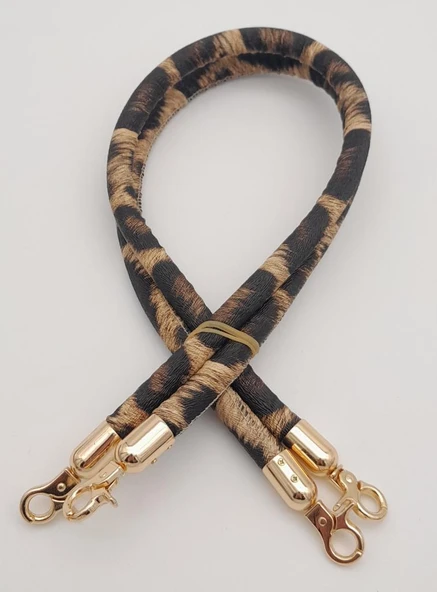 Çanta Aksesuar Çift Kordon Çanta Sapı Leopar Light Gold Metalli - Resim 2