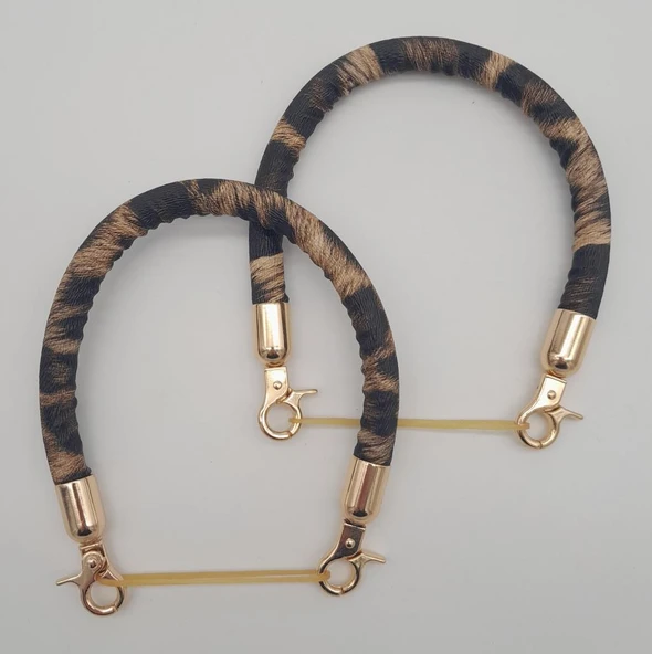 Çanta Aksesuar Çift Kısa Kordon Çanta Sapı Leopar Light Gold Metalli ürün görseli 1