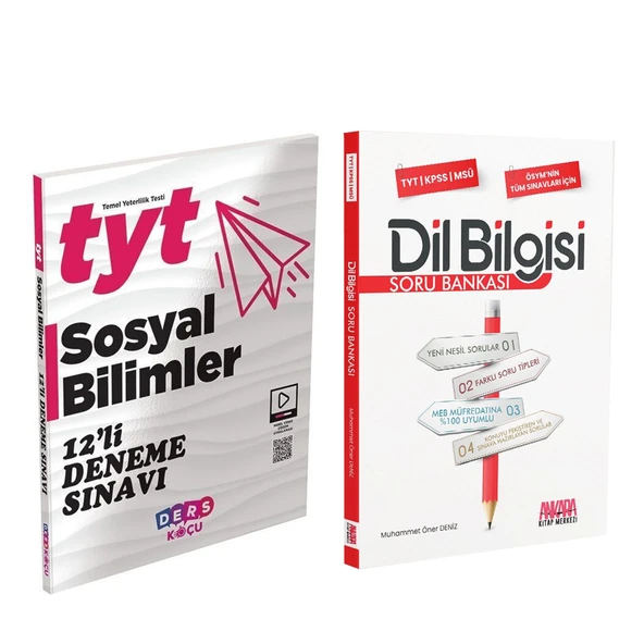 Ders Koçu TYT Sosyal Bilimler 12 li Deneme ve AKM  Dil Bilgisi Soru Bankası Seti 2 Kitap ürün görseli 1