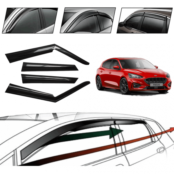 Ford Focus Hatchback 2014 Cam Rüzgarlığı 4 Lü ürün görseli 1