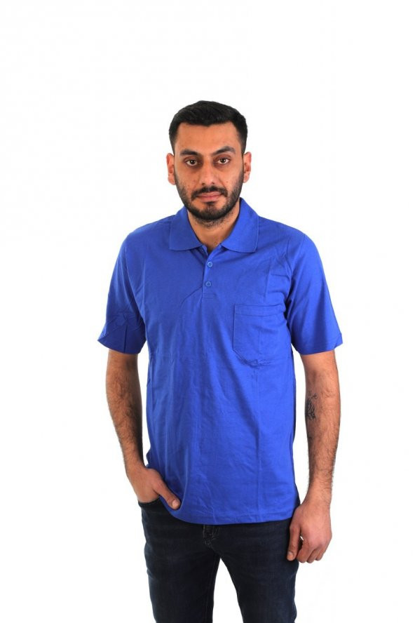 ESER - Polo Yaka Kısa Kol Penye İş Tişörtü - Cepli - Saks Mavi ürün görseli 1