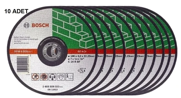10 adet - Bosch 180*3,0 mm Düz Taş Kiremit Tuğla Kesme Diski ( Taş ) 2608600323 ürün görseli 1