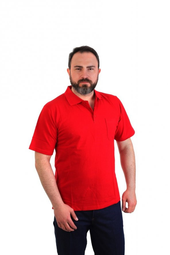 ESER - Polo Yaka Kısa Kol Penye İş Tişörtü - Cepli - Kırmızı ürün görseli 1