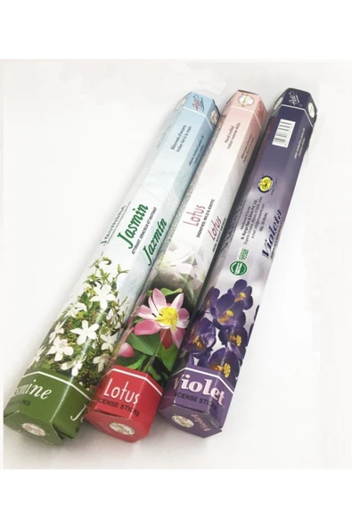 FLUTE Tütsü 3 Çeşit Yasemin, Lotus (nilüfer), Menekşe 60 Adet Çubuk Tütsü ürün görseli 1