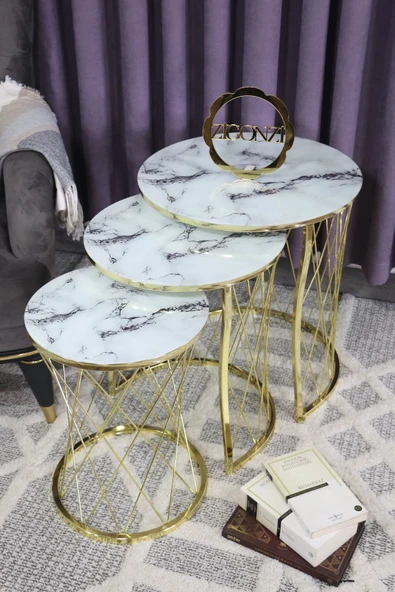 Zigonzi Gold Metal Hasır C Beyaz Mermer Desen, Üçlü ürün görseli 1