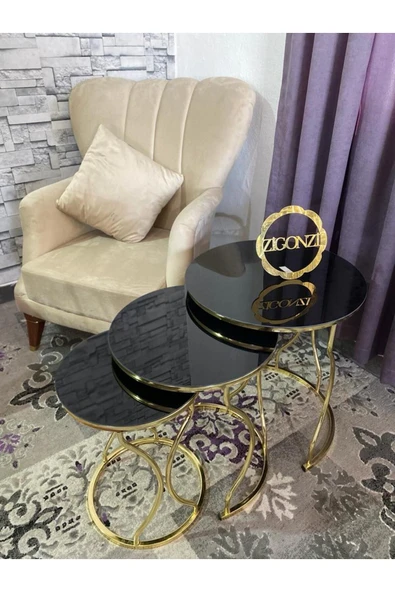 Zigonzi Rüya Model Zigon Sehpa Gold Ayak Siyah Cam ürün görseli 1