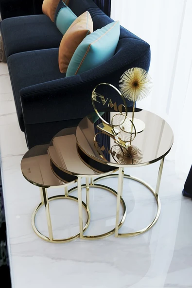 Zigonzi Gold Bronz Aynalı Zigon Sehpa - Resim 2