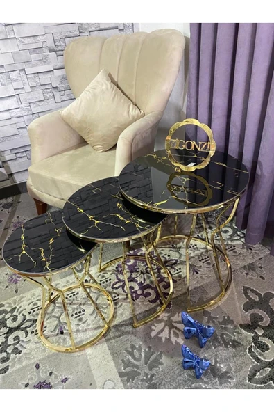 Zigonzi Üçlü Zigon Gold Metal Sehpa Kum Saati Modeli ürün görseli 1