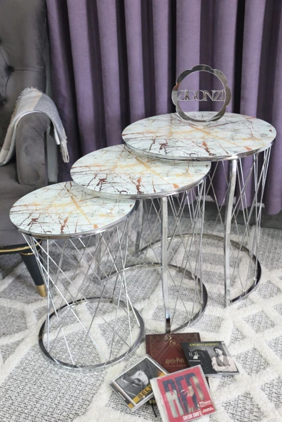 Zigonzi Gümüş Metal Hasır C Sarı Mermer Desen Üçlü ürün görseli 1