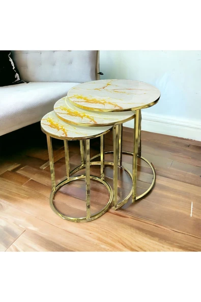 Zigonzi 3'lü Zigon, Sarı Mermer Desenli, Gold Metal ürün görseli 1