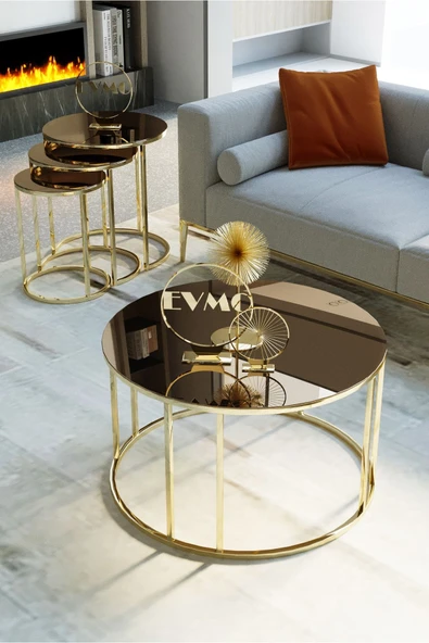 Zigonzi Yıldız 3 Lü Zigon Ve Orta Sehpa Takım Gold Ayak Bronz Ayna ürün görseli 1