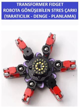 TRANSFORMERS DÖNÜŞTÜRÜLEBİLİR ROBOTİK STRES ÇARKI - ROBOTIC FIDGET SPINNER -RENK:KIRMIZI ürün görseli 1