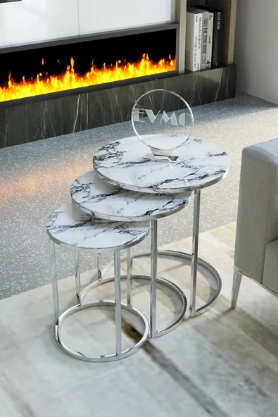 Zigonzi Üçlü, Gümüş Metal Beyaz Mermer Desen ürün görseli 1