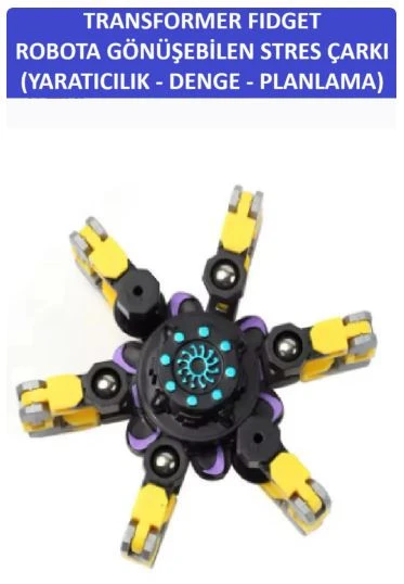 ZETCONCEPT TRANSFORMERS DÖNÜŞTÜRÜLEBİLİR ROBOTİK STRES ÇARKI - ROBOTIC FIDGET SPINNER -RENK:SARI ürün görseli 1