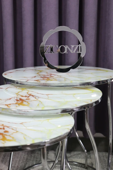 Zigonzi Üçlü Zigon Krom Metal Sehpa Rüya Modeli - - Resim 2