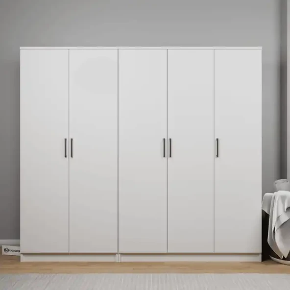 Midoser Kardelen Serisi Mat Beyaz 5 Kapılı 9 Raflı Elbise Dolabı 200 Cm - Gardırop Seti ürün görseli 1