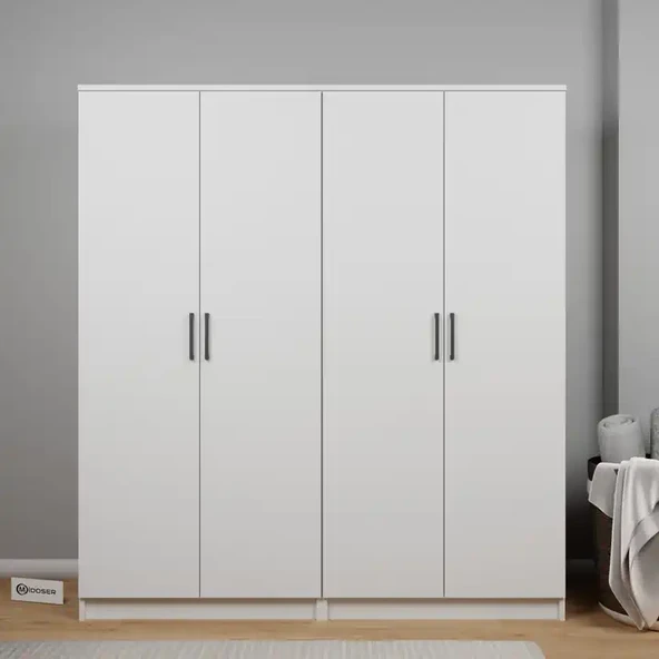 Midoser Kardelen Serisi Mat Beyaz 4 Kapılı 8 Raflı Elbise Dolabı 160 Cm - Gardırop Seti ürün görseli 1