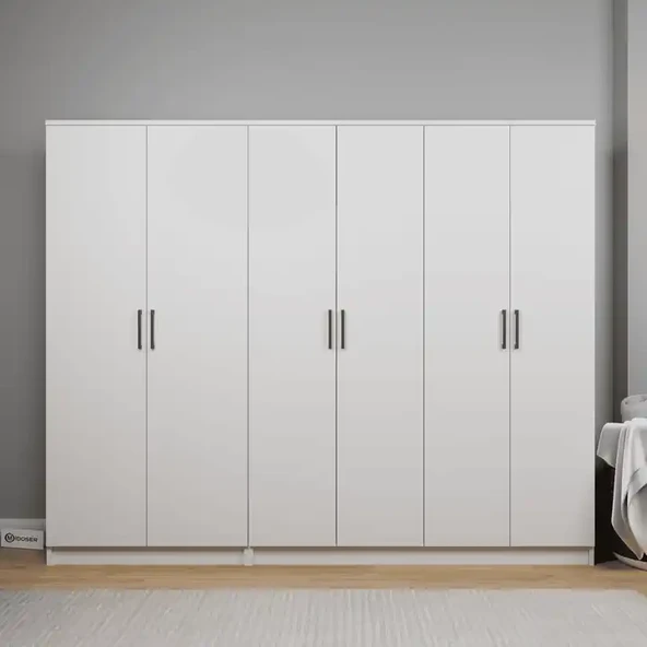 Midoser Kardelen Serisi Mat Beyaz 6 Kapılı 9 Raflı Elbise Dolabı 220 Cm - Gardırop Seti ürün görseli 1