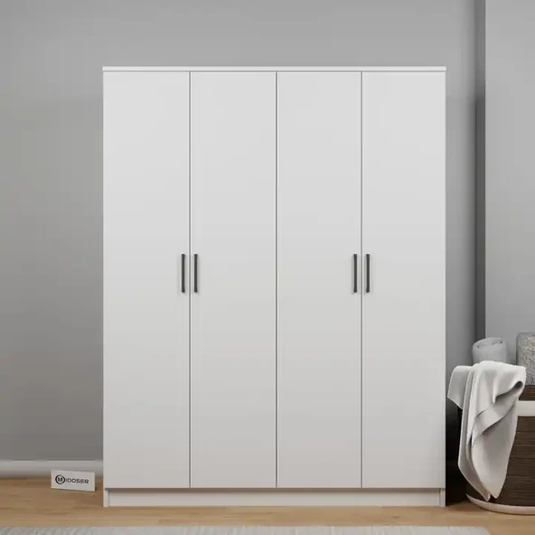 Midoser Kardelen Serisi 140 Cm Mat Beyaz 4 Kapılı 5 Raflı Elbise Dolabı ürün görseli 1