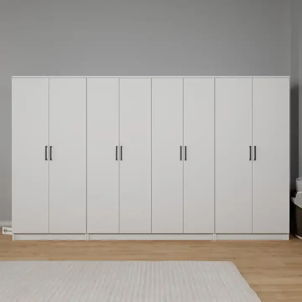 Midoser Kardelen Serisi Beyaz 8 Kapılı 14 Raflı 300 Cm Elbise Dolabı - Gardırop Seti, Derinlik : 50 Cm ürün görseli 1