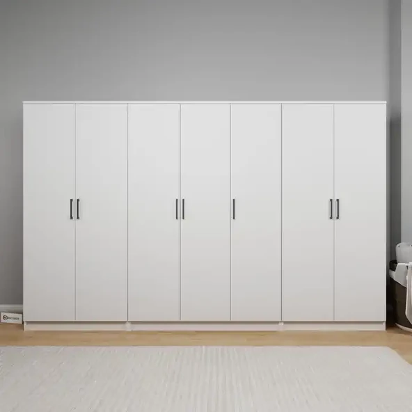 Midoser Kardelen Serisi Beyaz 7 Kapılı 13 Raflı 280 Cm Elbise Dolabı-gardırop Seti, Derinlik : 50 Cm ürün görseli 1