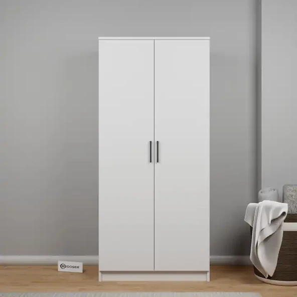 Midoser Kardelen Serisi 80 Cm Mat Beyaz 2 Kapılı 4 Raflı Elbise Dolabı ürün görseli 1