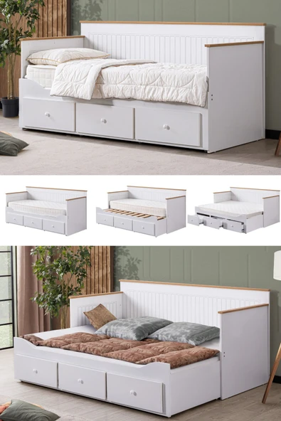 Yavrulu Karyola, Marmaris Divan Karyola Çekmeceli Açılır Çift Kişilik Karyola + Soft Yatak ürün görseli 1