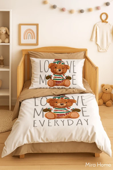 Dijital Baskılı 3d Pamuklu Yenidoğan Bebek Nevresim Takımı Love Me Everyday ürün görseli 1