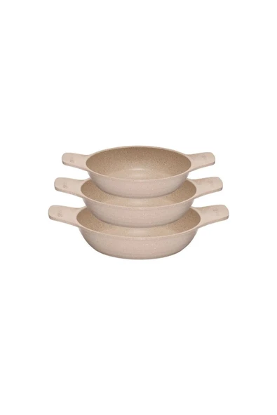 2 ADET SET Döküm Saplı Granit Güveç Sahan Set | 6 Parça |vizon |18CM-20CM-22CM ürün görseli 1