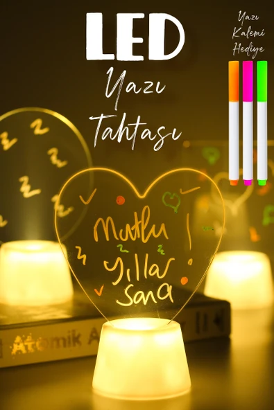 3lü LED Mum Yaz-Sil Işıklı 3 Kalemli Neon Yazı Tahtası Yazılıp Silinebilir Not Tahtası Akrilik ürün görseli 1