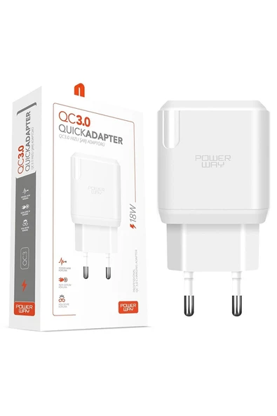 Powermaster POWERWAY QC3 HIZLI 3000 MA 18W TÜM TELEFONLARA UYUMLU USB 3.0 ŞARJ KAFA SADE BAŞLIK ADAPTÖRÜ ürün görseli 1