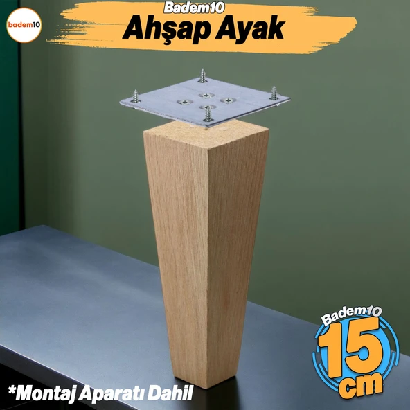 Ahşap Ayak 15 cm Kare Bağlantı Aparatı Dahil Mobilya Koltuk Kanepe Sehpa Masa Ayağı Ayakları Boyasız ürün görseli 1