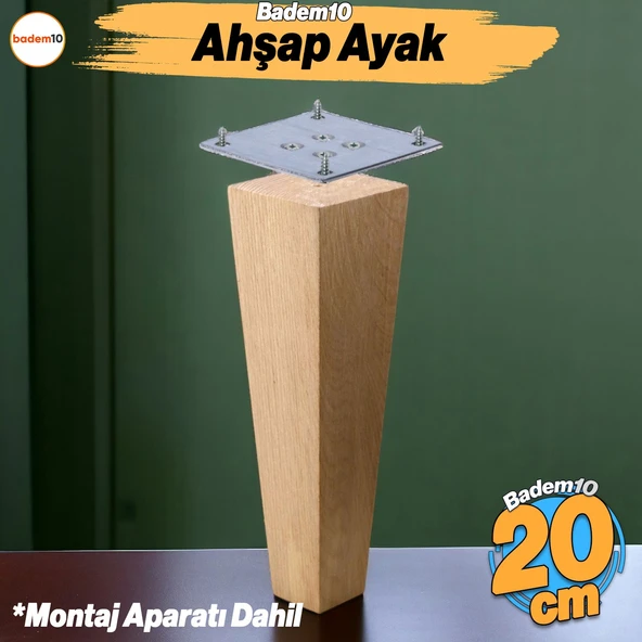 Ahşap Ayak 20 cm Kare Bağlantı Aparatı Dahil Mobilya Koltuk Kanepe Sehpa Masa Ayağı Ayakları Boyasız ürün görseli 1