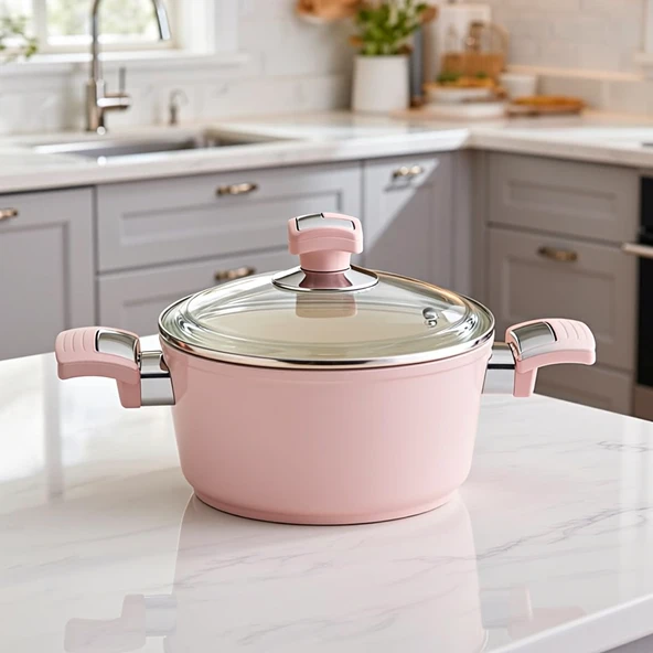 Seramik 18 Cm Derin Tencere Pembe - Resim 3