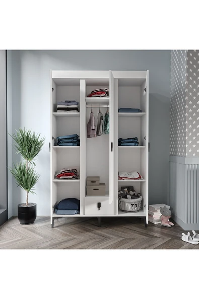 Afilli Rose 3 kapaklı tek çekmeceli dolap beyaz - Resim 4