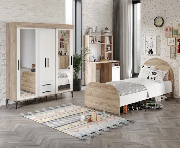 Afilli Ildır Çocuk Odası Takımı Tamamı Mdf Flora Beyaz Aynalı ürün görseli 1