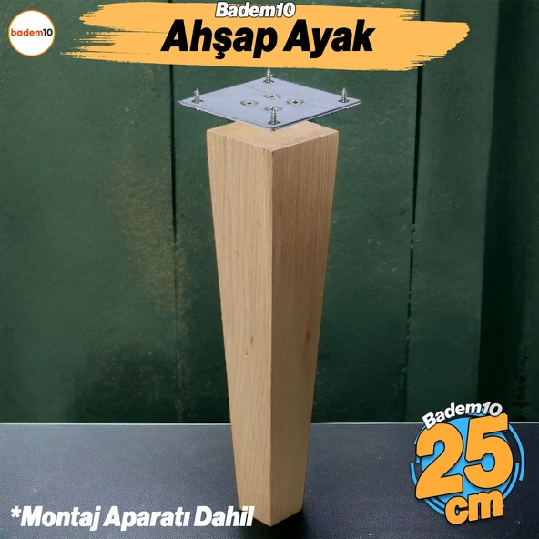 Ahşap Ayak 25 cm Kare Bağlantı Aparatı Dahil Mobilya Koltuk Kanepe Sehpa Masa Ayağı Ayakları Boyasız ürün görseli 1
